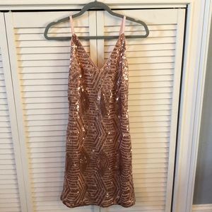 Rose gold sequined cocktail dress